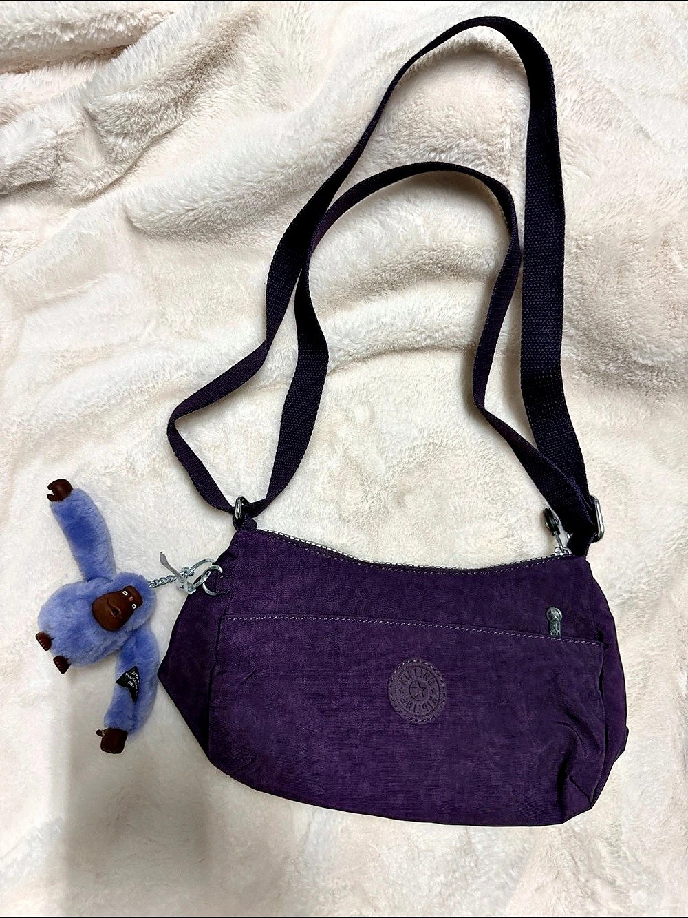 Kipling Purple Shoulder Bag with Monkey Charm